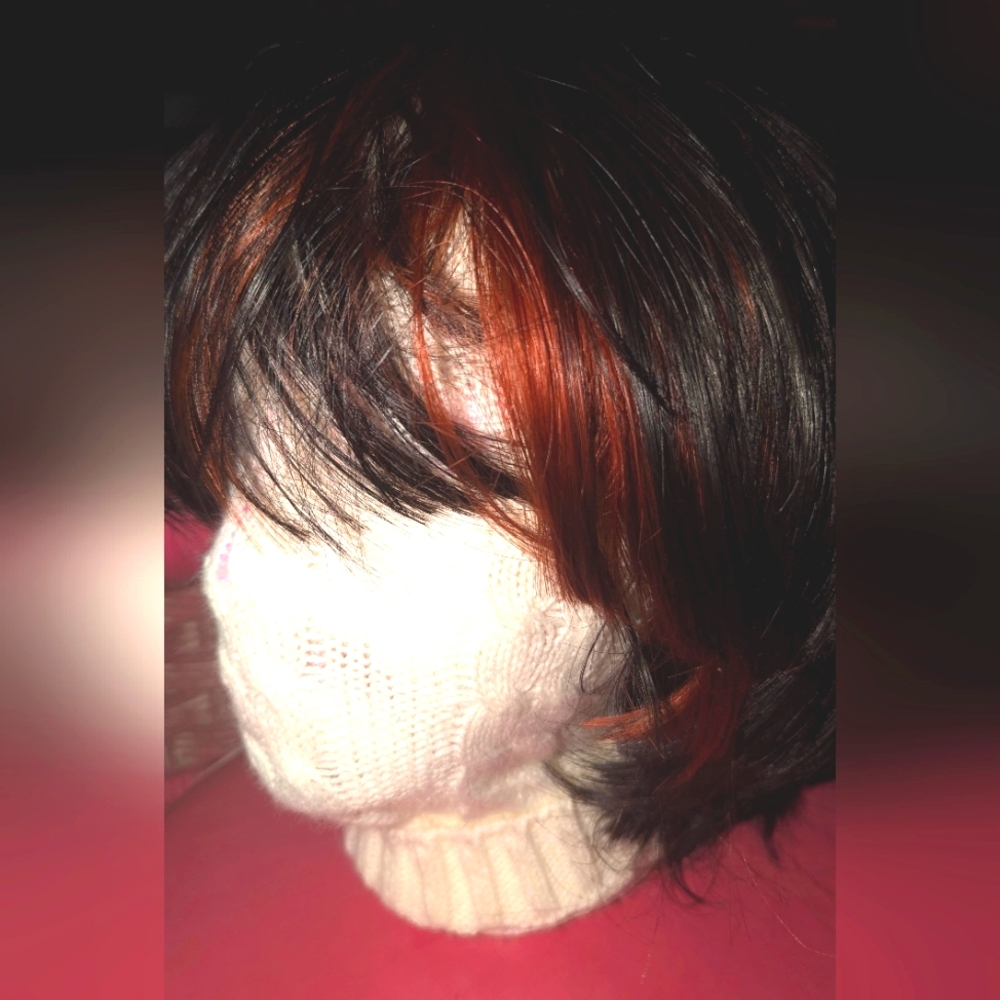 Deep brown with Auburn highlights short bob cut wig
